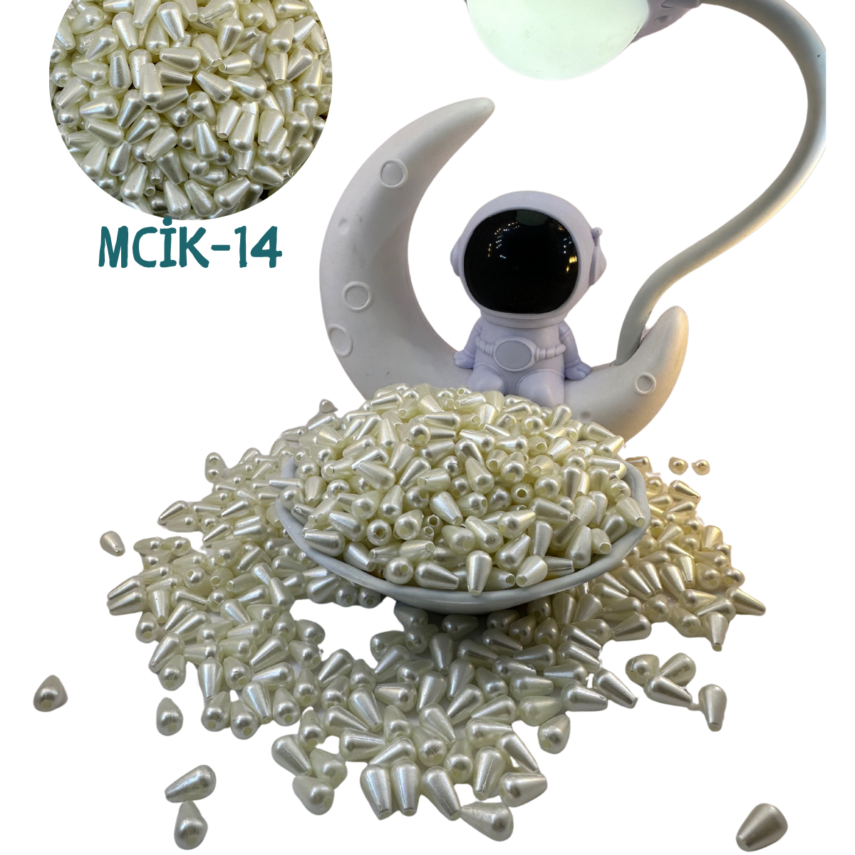 Damla Şekilli İnci Boncuk – MCİK-14 – Krem Renk – 185 Adet Delikli Hobi Boncuğu