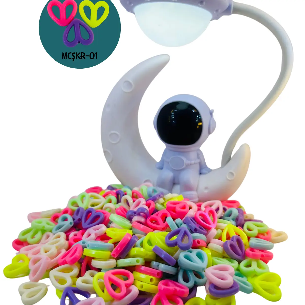 Çizgili Kalp Figürlü Şeker Boncuk - 70 Adet - MCŞKR-01 - Takı ve Hobi Boncuğu