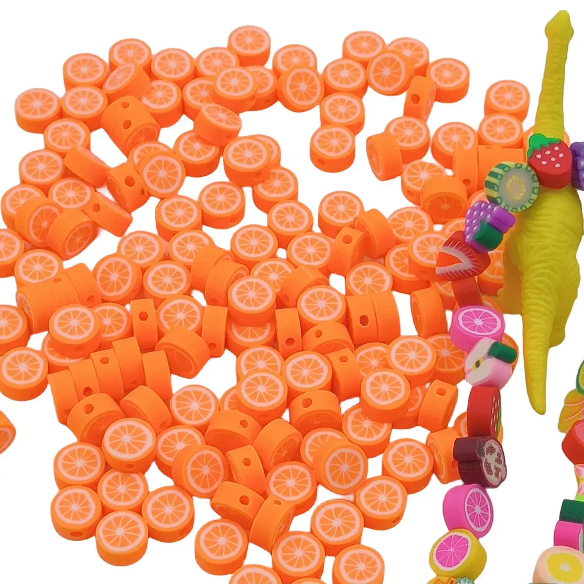 Portakal Desenli Polimer Kil Fimo Boncuk - 30 Adet Takı ve Bileklik Yapımı İçin Takı Boncuğu