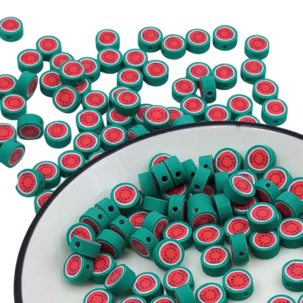 Karpuz Desenli Polimer Kil Fimo Boncuk - 30 Adet Takı ve Bileklik Yapımı İçin Takı Boncuğu